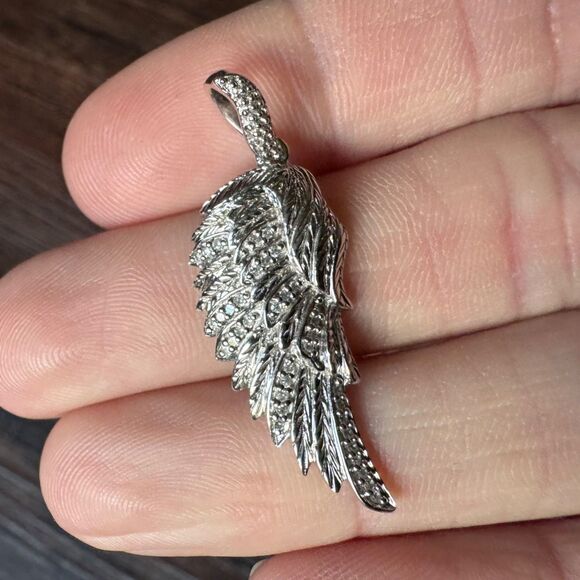 REAL DIAMONDS in STERLING SILVER BIRD / ANGEL WING PENDANT Vintage Estate 925 - Picture 4 of 13